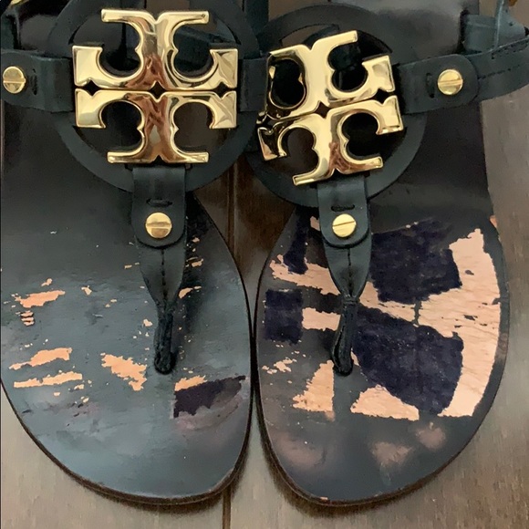 Tory Burch navy blue logo sandals 7 - Picture 2 of 6